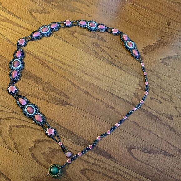 Vintage Handmade leather belt with unique beading and pearl detail - Picture 1 of 8